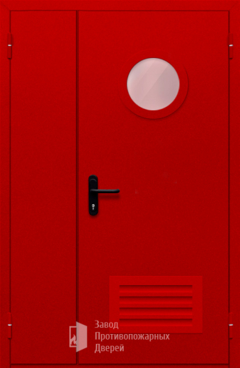 Фото двери «Полуторная с круглым стеклом и решеткой (красная)» в Королеву